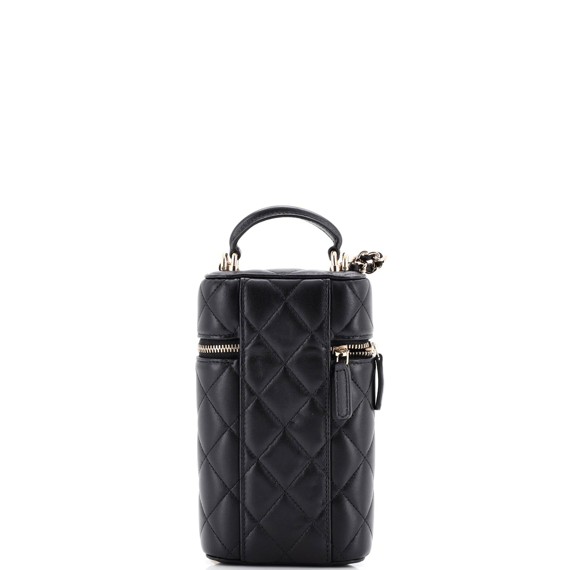 Classic Vanity Top Handle Phone Holder with Chain Quilted Lambskin
