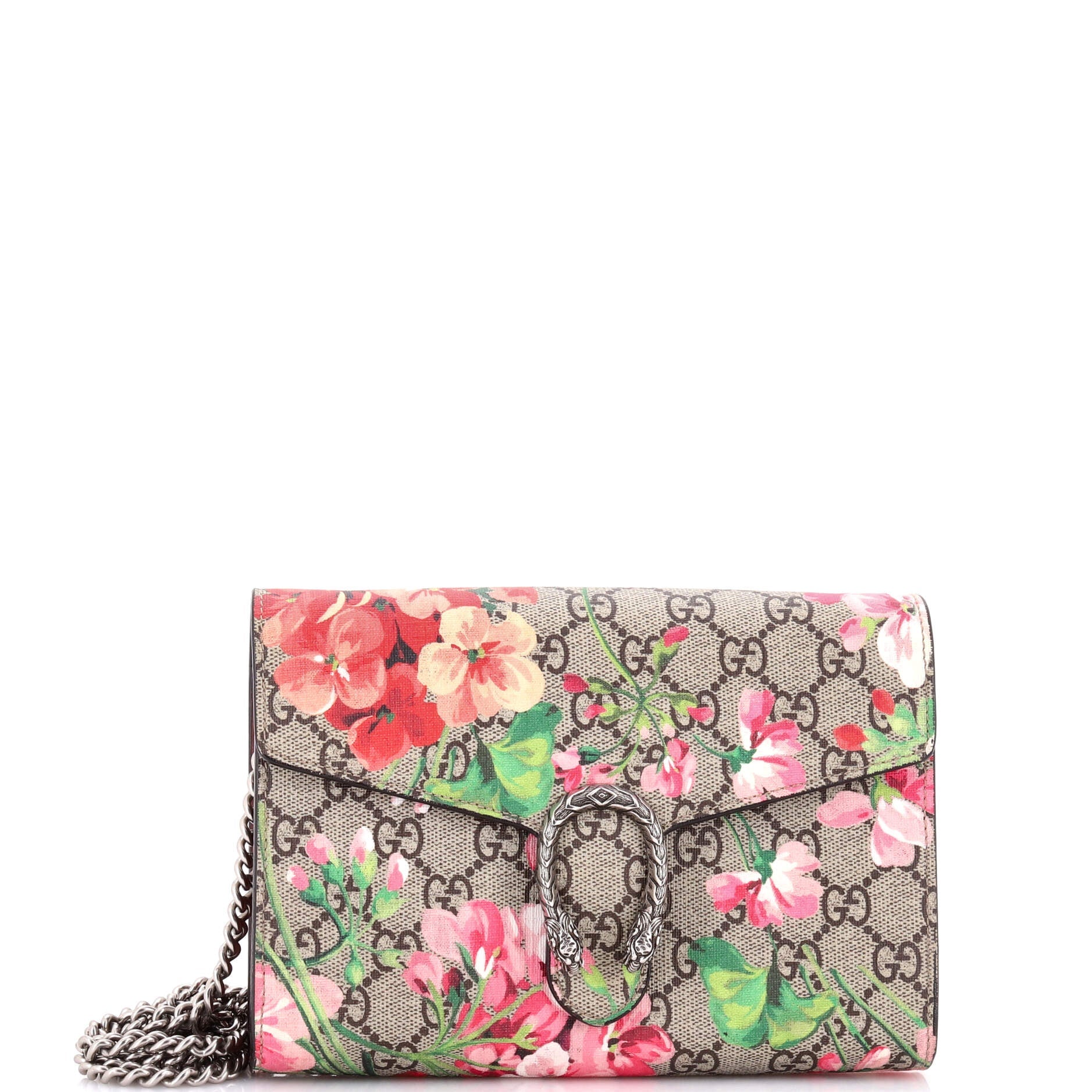 Dionysus Chain Wallet Blooms Print GG Coated Canvas Small