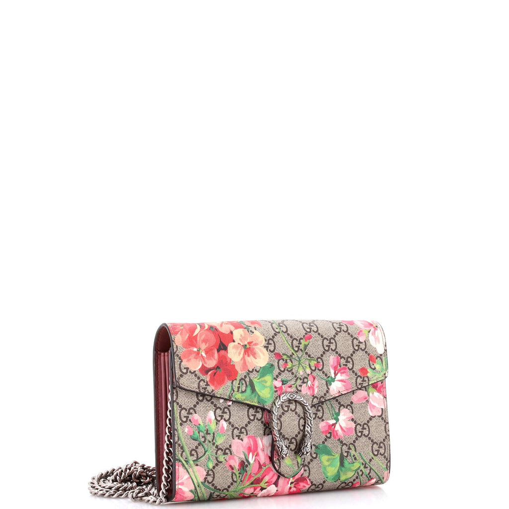 Dionysus Chain Wallet Blooms Print GG Coated Canvas Small