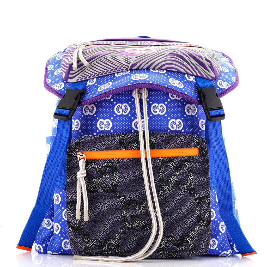 Panelled Double Buckle Backpack GG Jacquard Nylon and Rubber Large