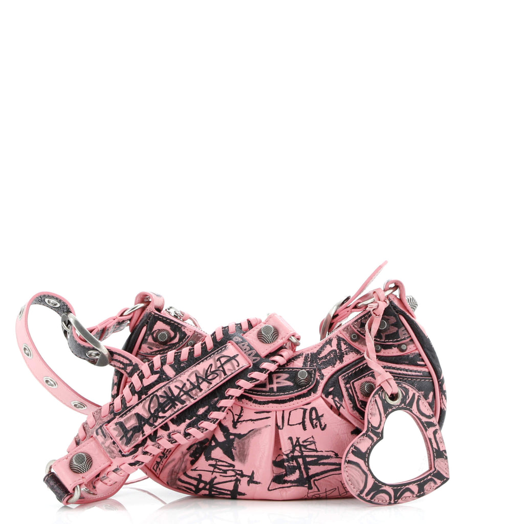 Le Cagole Graffiti Giant Studs Shoulder Bag Leather XS