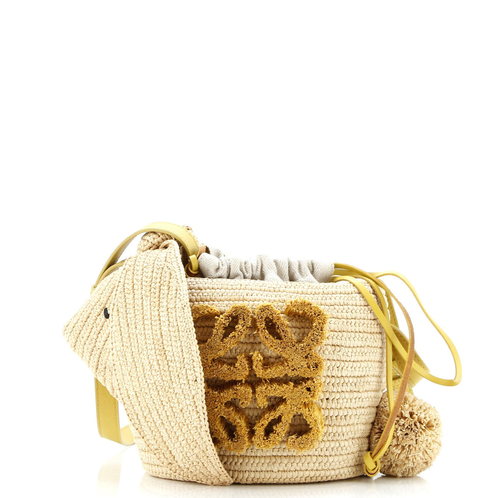 Bunny Drawststring Bucket Bag Raffia Small
