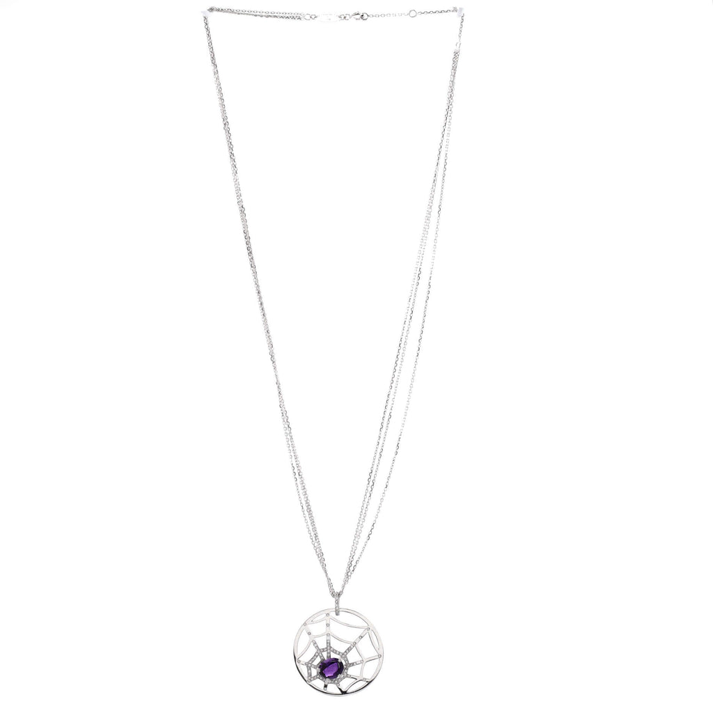 Attrape-Moi Spider Web Pendant Necklace 18K White Gold with Diamonds and Amethyst Large