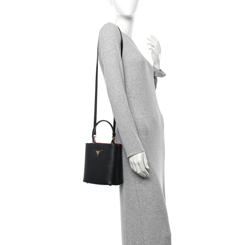 Saffiano Cuir Small Panier Bucket Bag Black Fuoco