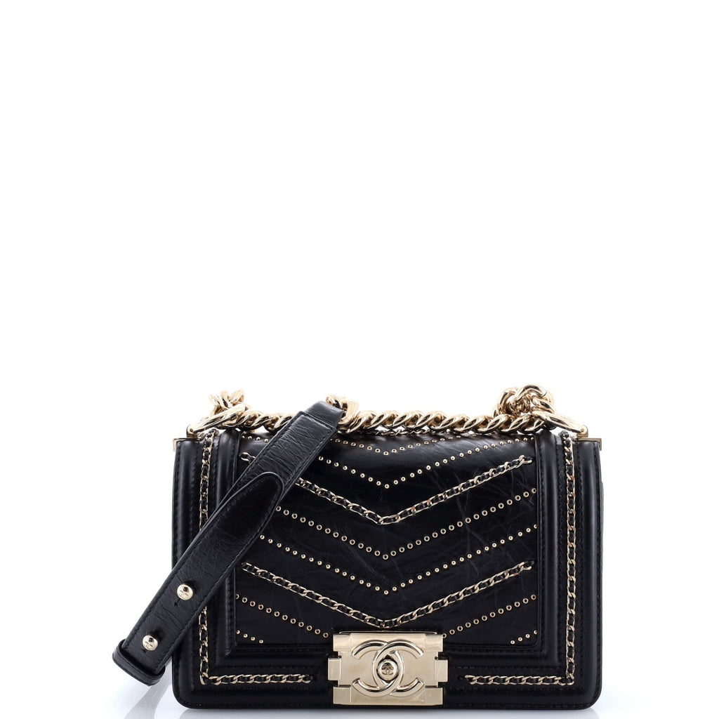 Boy Flap Bag Chevron Embellished Crumpled Calfskin Small