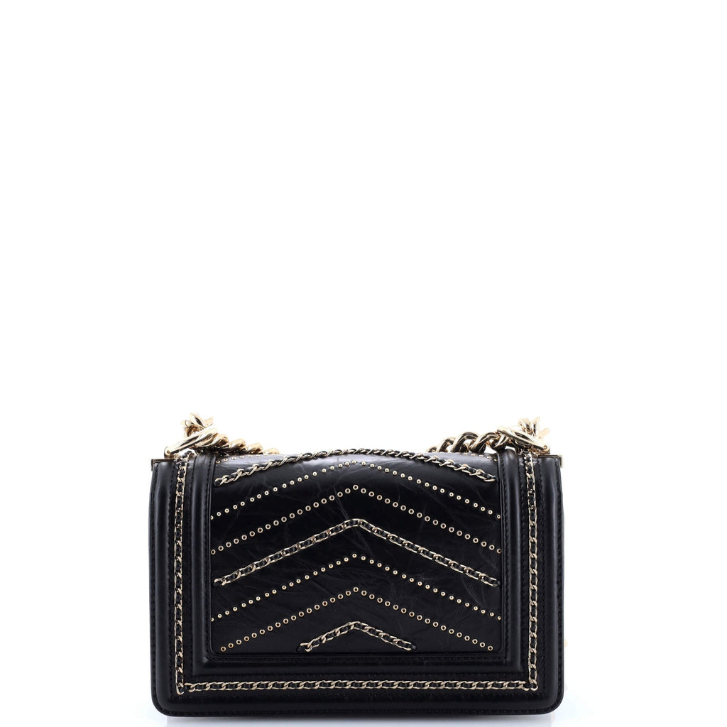 Boy Flap Bag Chevron Embellished Crumpled Calfskin Small