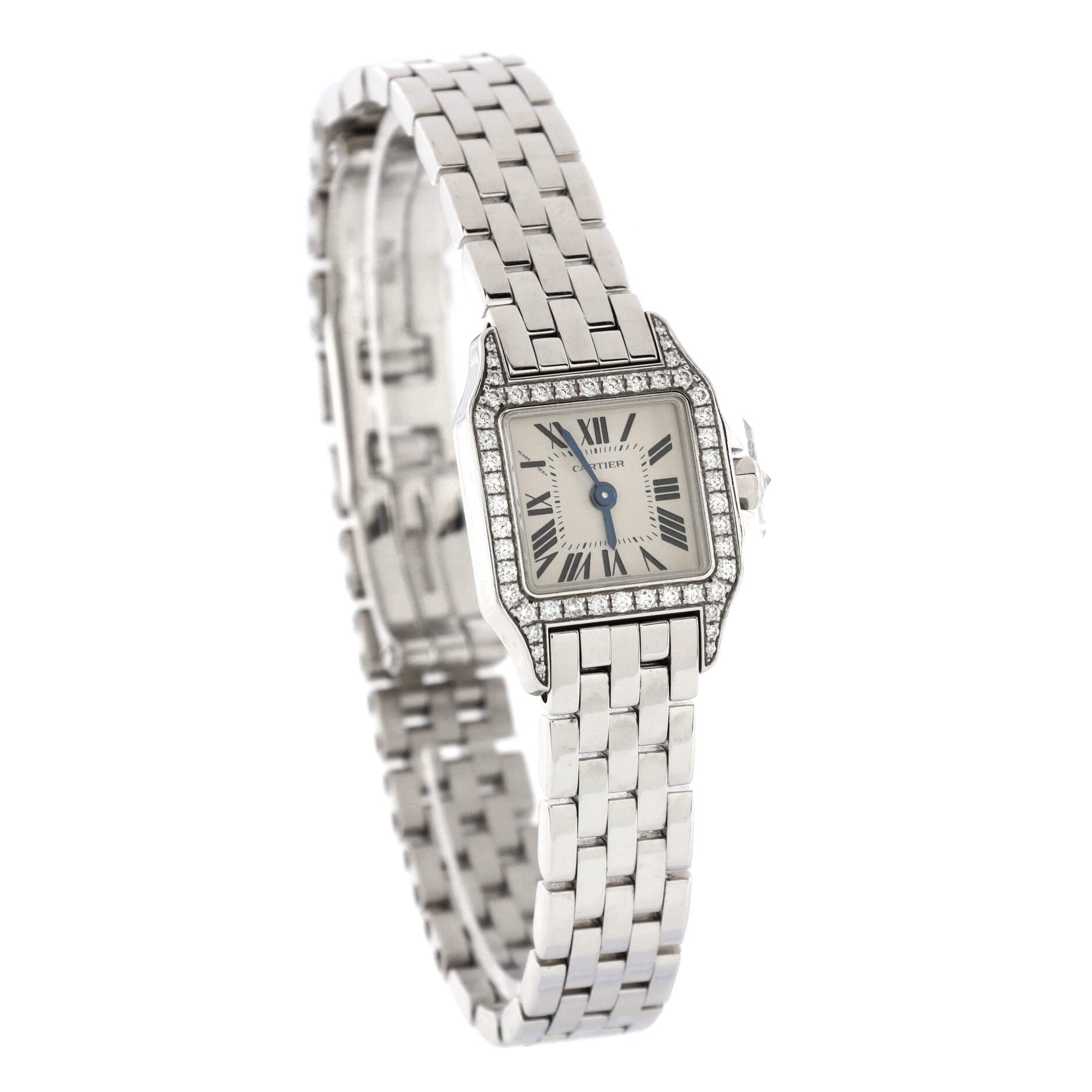 Santos Demoiselle Quartz Watch White Gold with Diamond Bezel 20