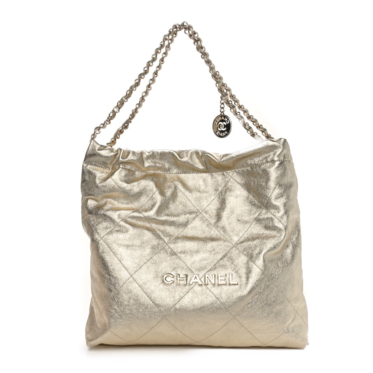 Metallic Calfskin Quilted Chanel 22 Golden