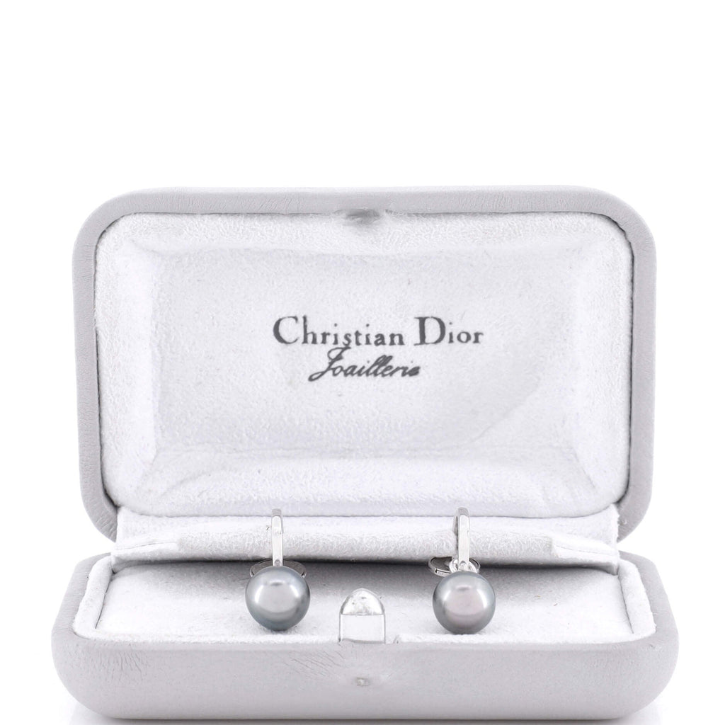Drop Hoop Earrings 18K White Gold and Pearl