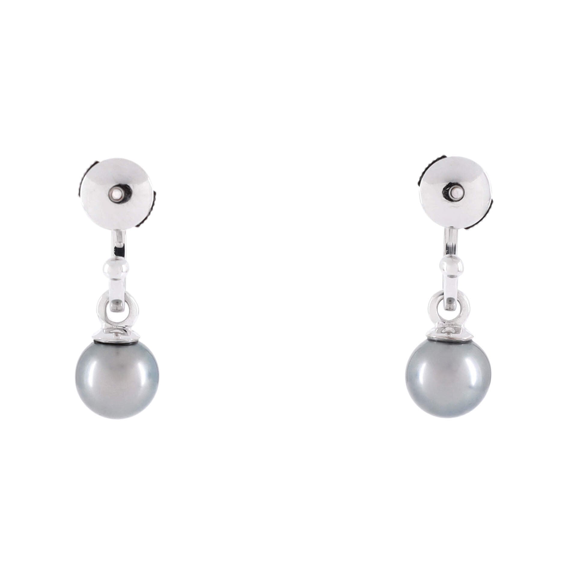 Drop Hoop Earrings 18K White Gold and Pearl