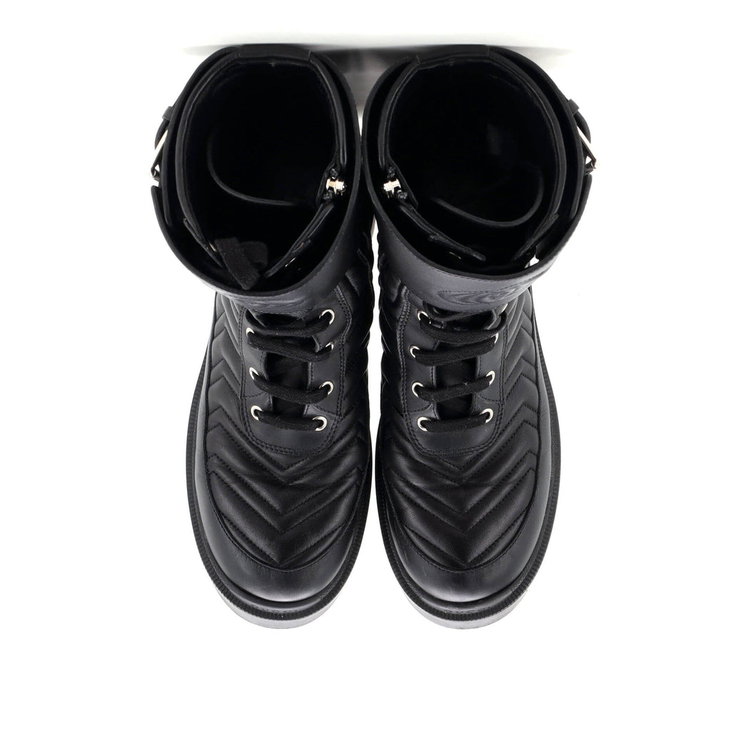 Women's GG Marmont Platform Combat Boots Matelasse Leather