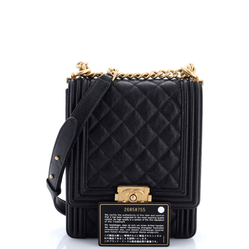 North South Boy Flap Bag Quilted Caviar Small