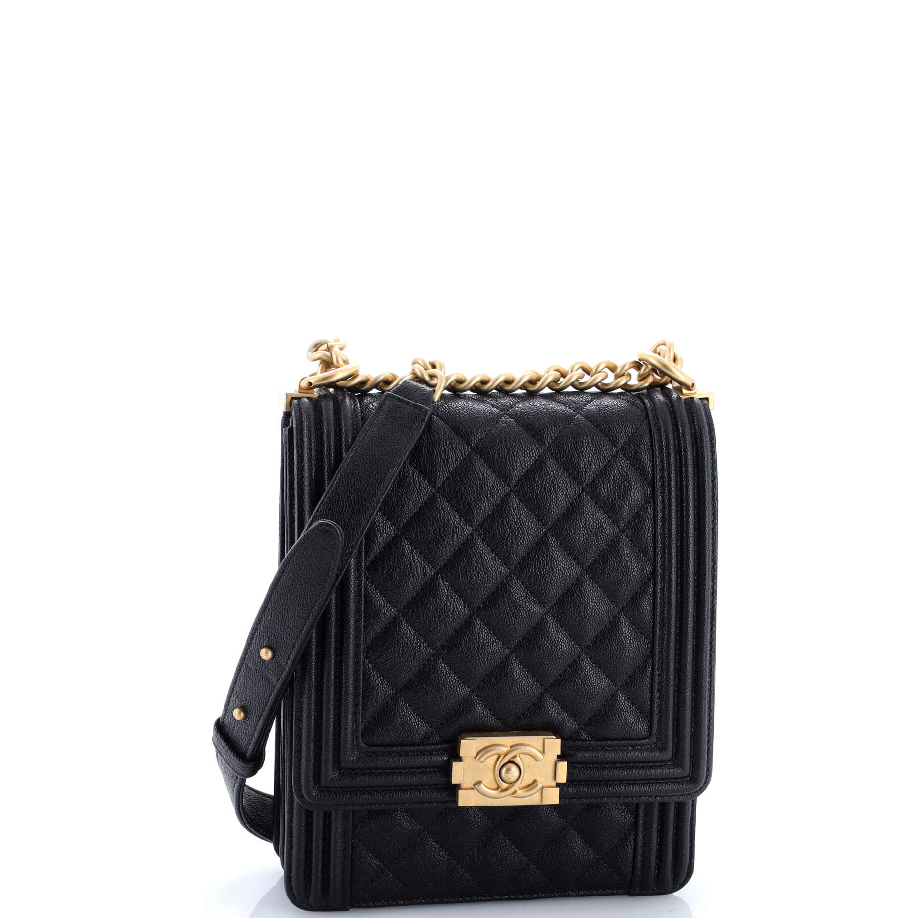 North South Boy Flap Bag Quilted Caviar Small