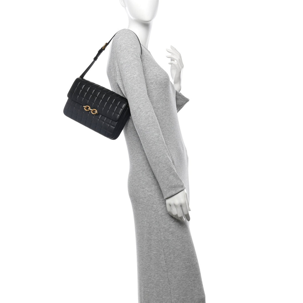 Lambskin Carre Quilted Le Maillon Satchel Black