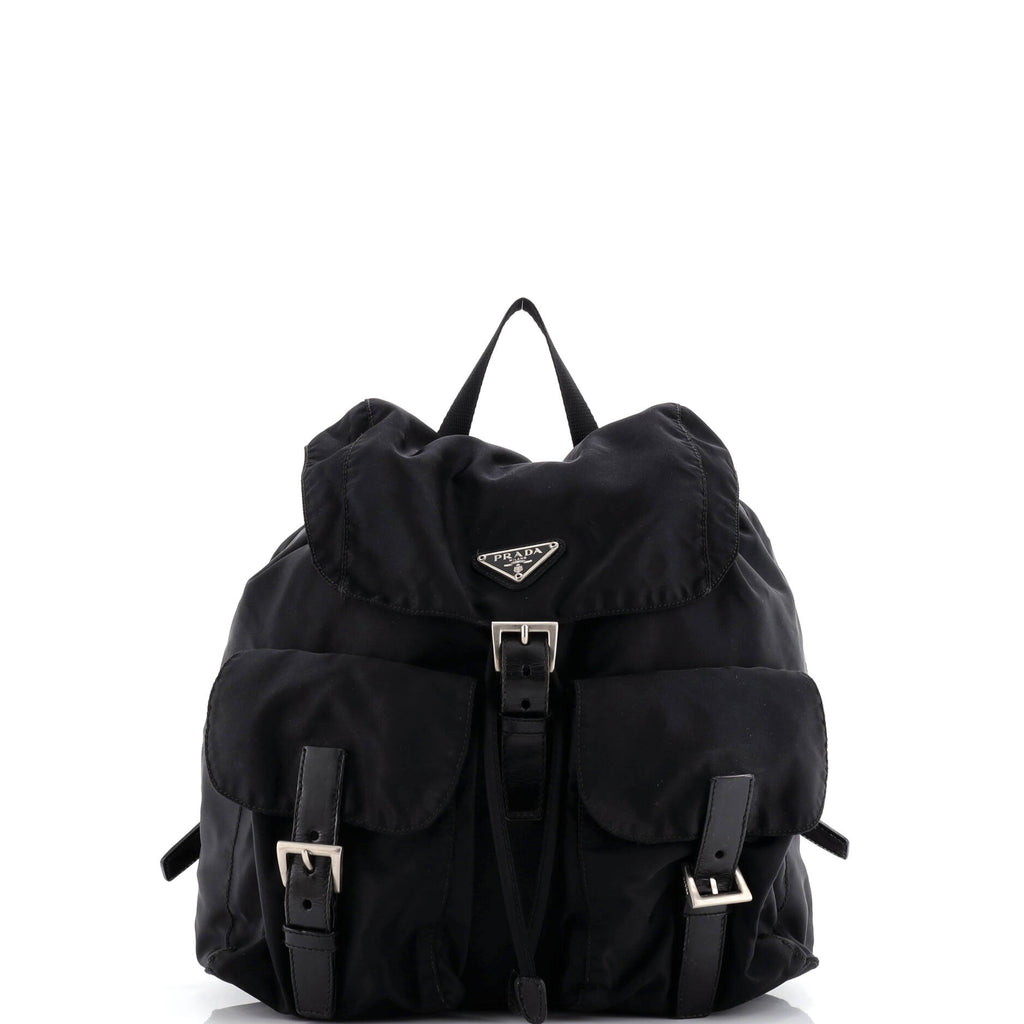 Vela Double Front Pocket Backpack Tessuto with Saffiano Leather Medium