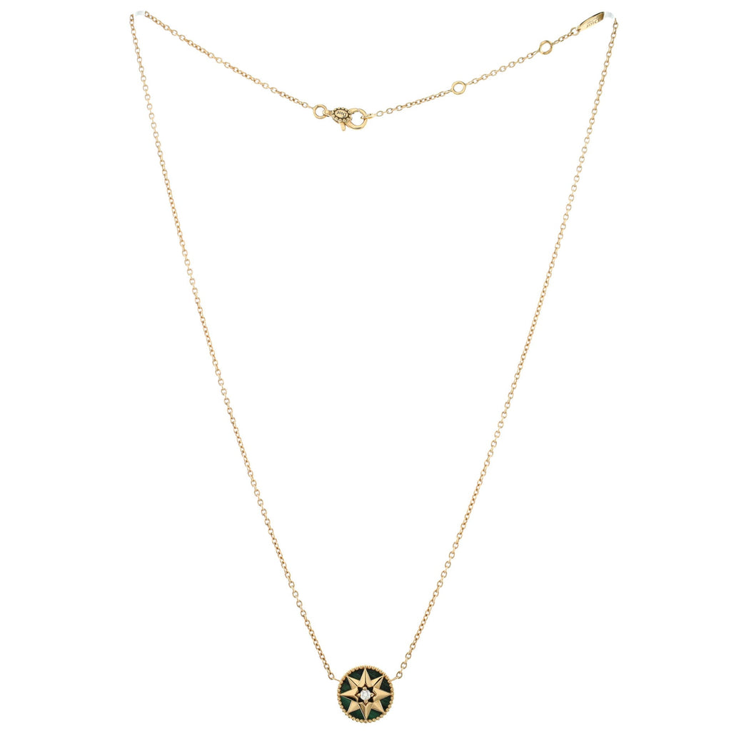 Rose des Vents Necklace 18K Yellow Gold with Diamond and Malachite 12mm