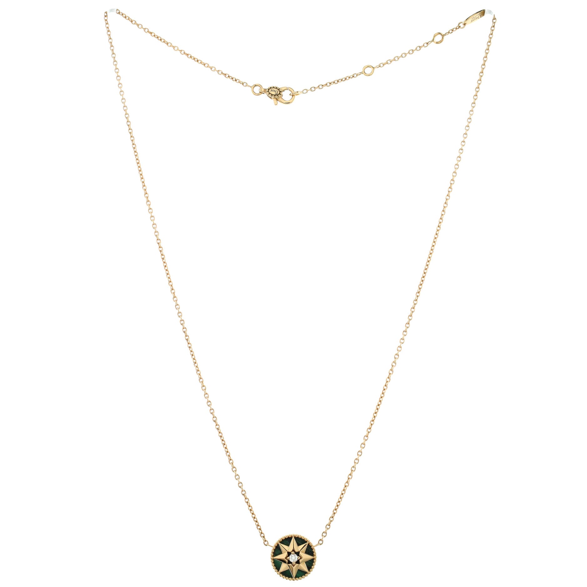 Rose des Vents Necklace 18K Yellow Gold with Diamond and Malachite 12mm