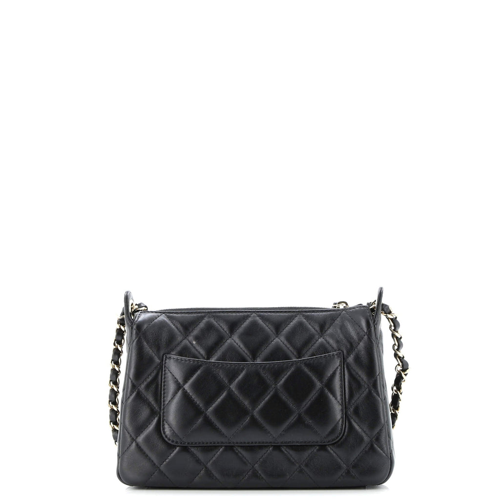CC Front Pocket Zip Clutch with Chain Quilted Lambskin Large