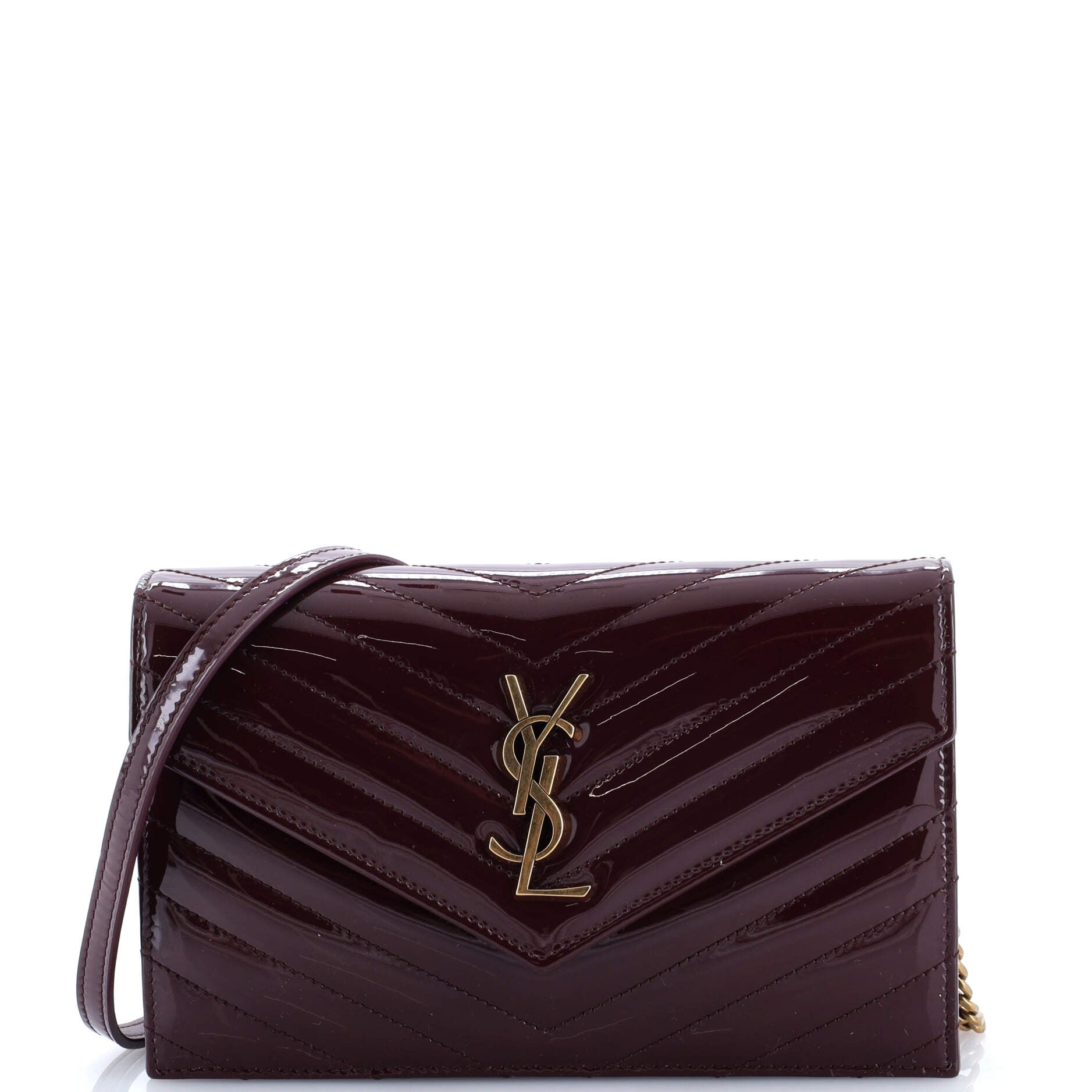 Classic Monogram Wallet on Chain Matelasse Chevron Patent Small