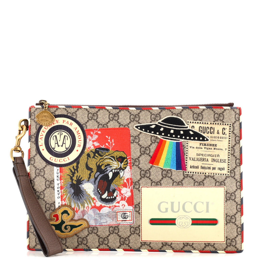 Courrier Pouch GG Coated Canvas with Applique