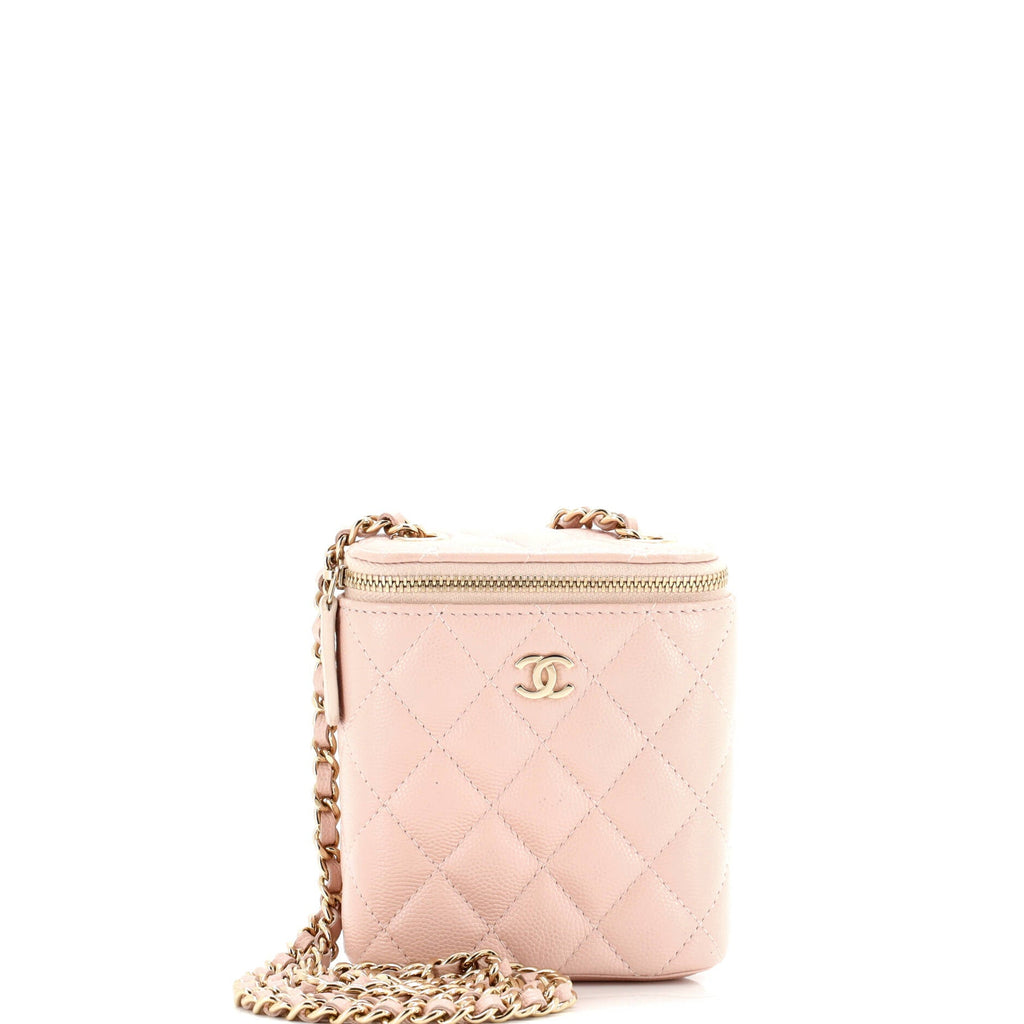 Vertical Classic Vanity Case with Chain Quilted Caviar Mini