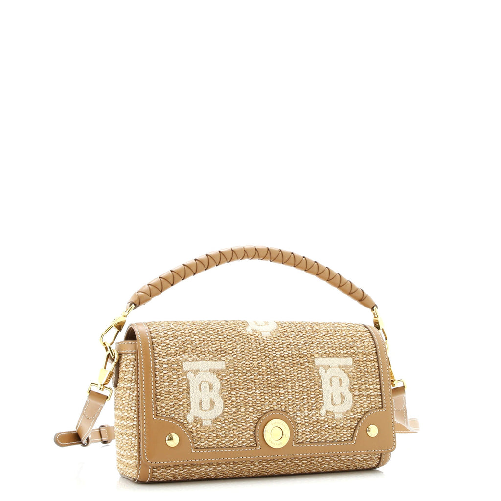 Note Top Handle Bag Embroidered Raffia with Leather