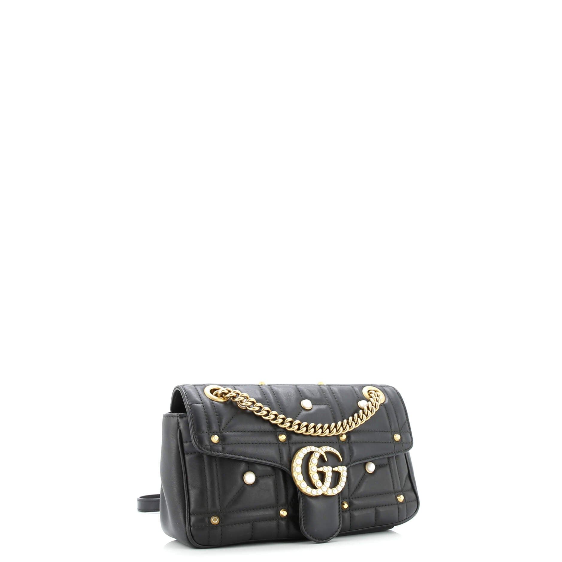 Pearly GG Marmont Flap Bag Embellished Matelasse Leather Small