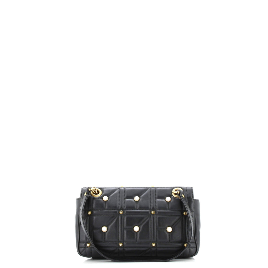 Pearly GG Marmont Flap Bag Embellished Matelasse Leather Small
