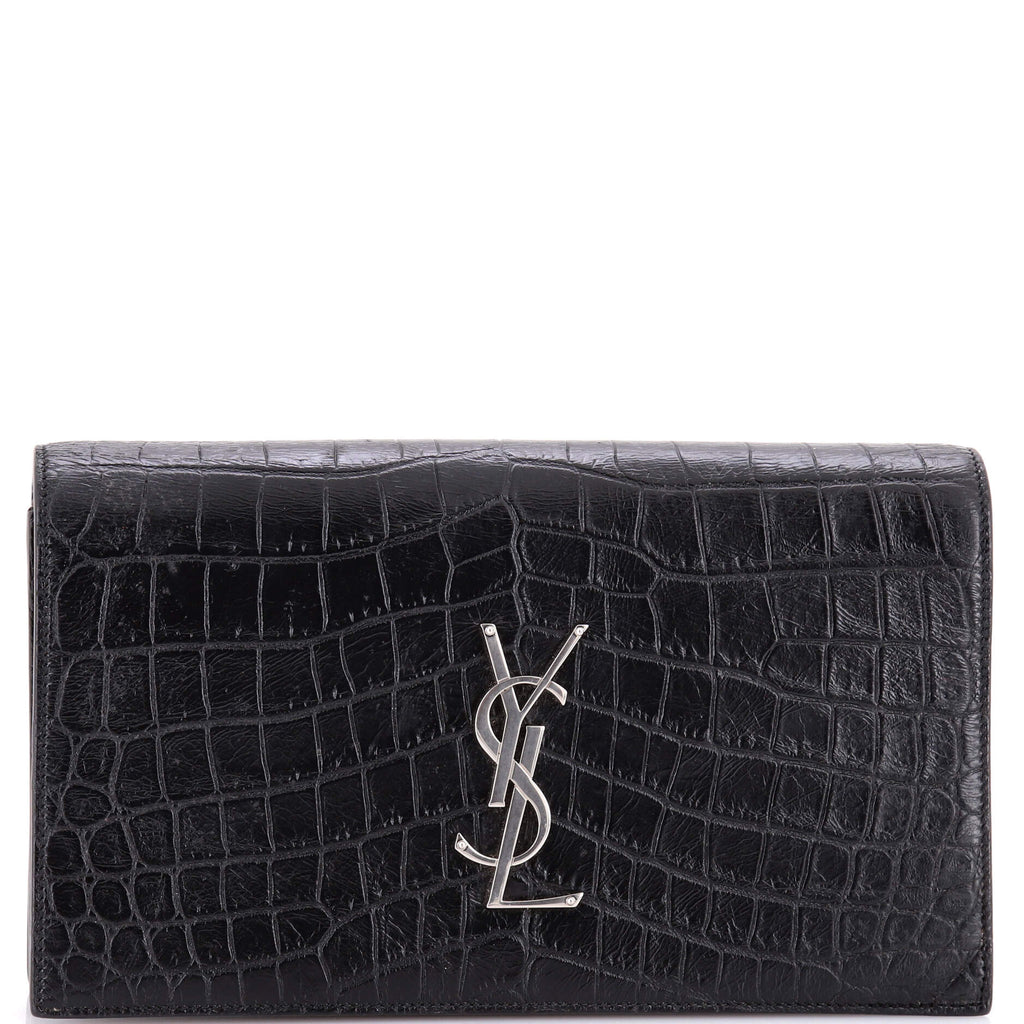 Classic Monogram Clutch Crocodile Embossed Leather Large