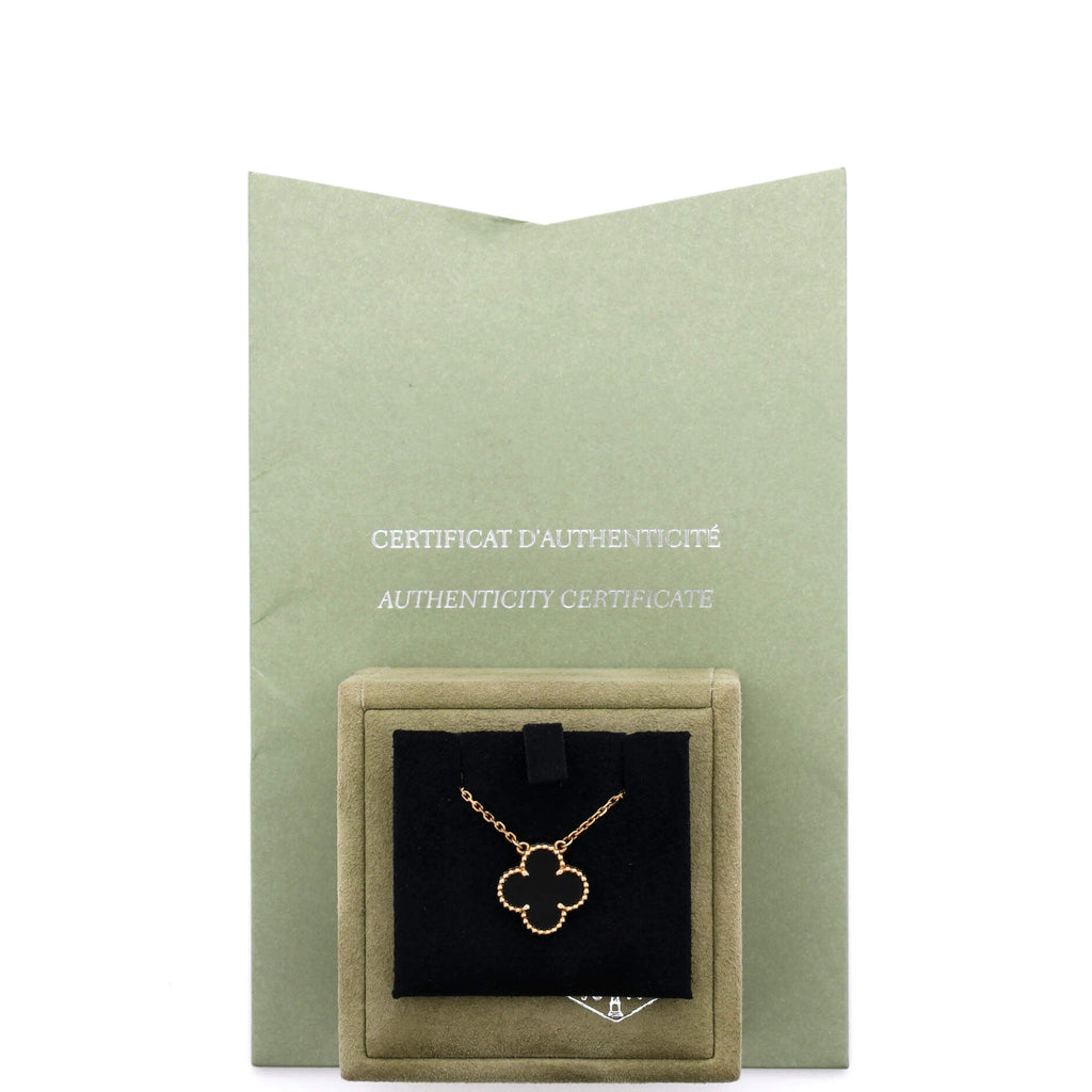 Vintage Alhambra Pendant Necklace 18K Yellow Gold and Onyx