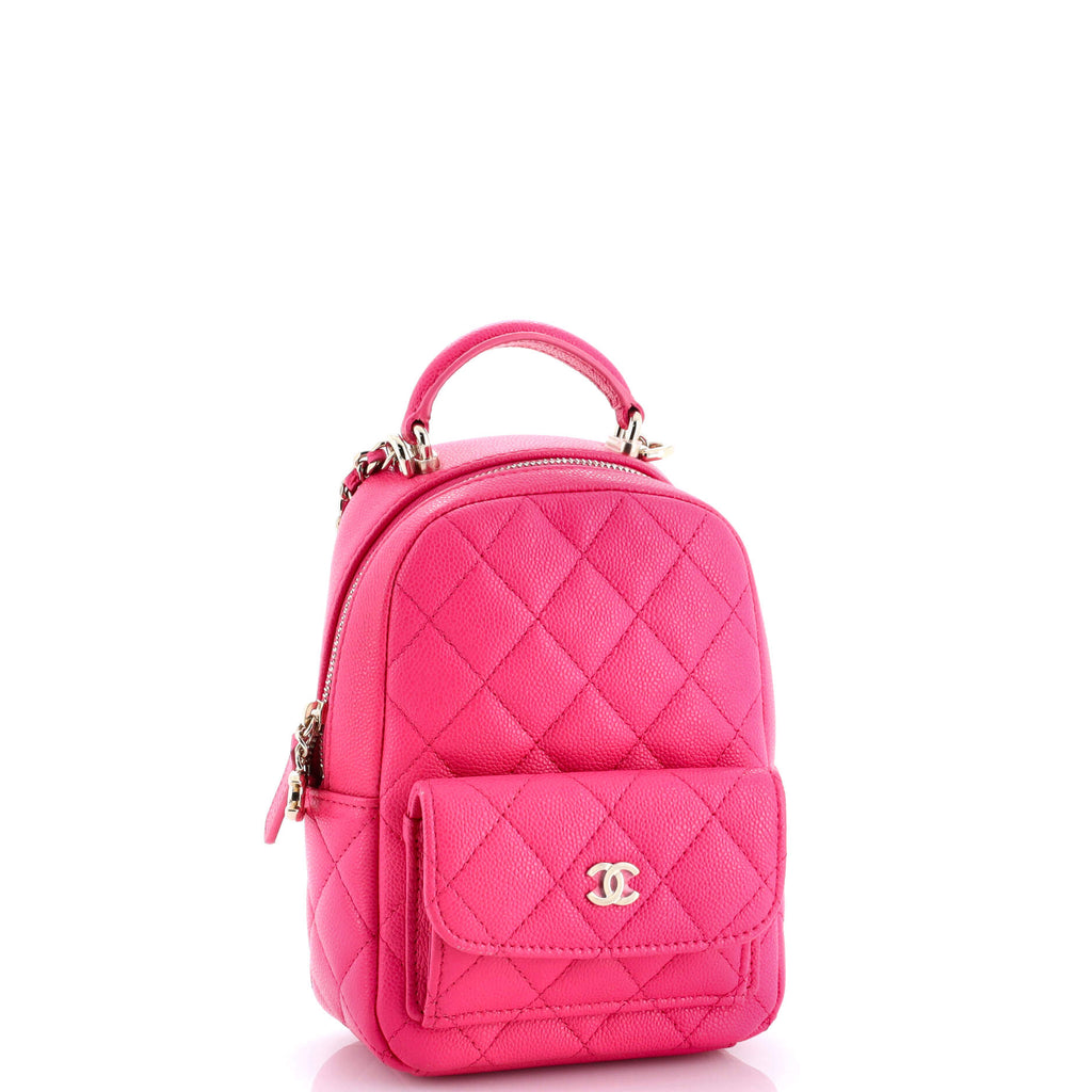 Classic CC Chain Pocket Backpack Quilted Caviar Mini