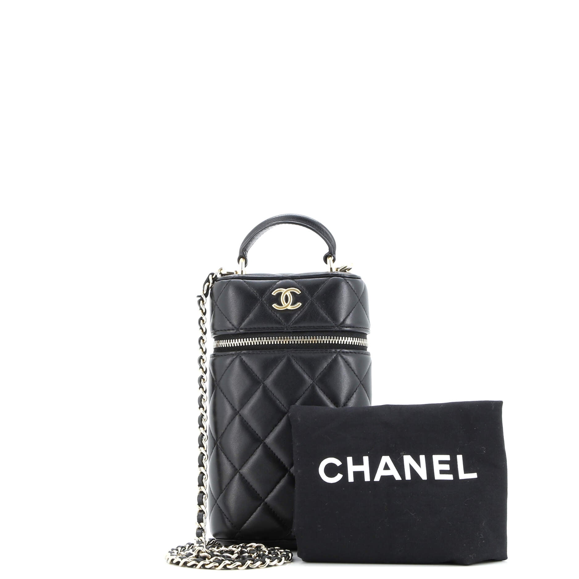 Classic Vanity Top Handle Phone Holder with Chain Quilted Lambskin