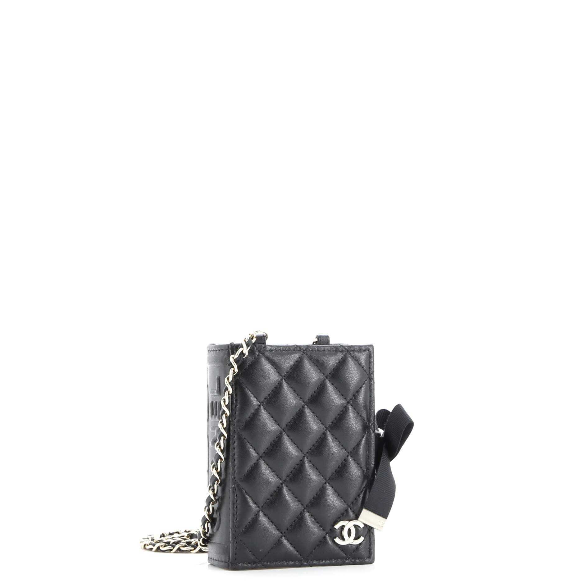CC Book Card Holder with Chain Quilted Lambskin