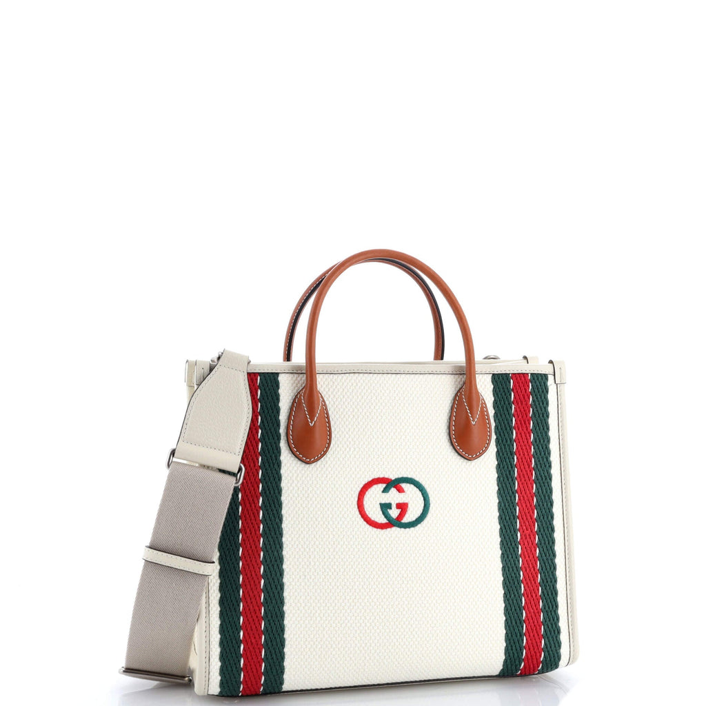 Interlocking G Web Tote Embroidered Canvas Medium