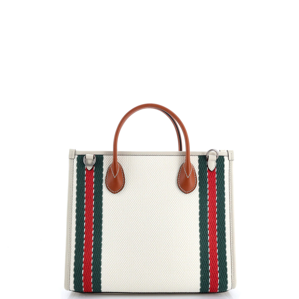 Interlocking G Web Tote Embroidered Canvas Medium
