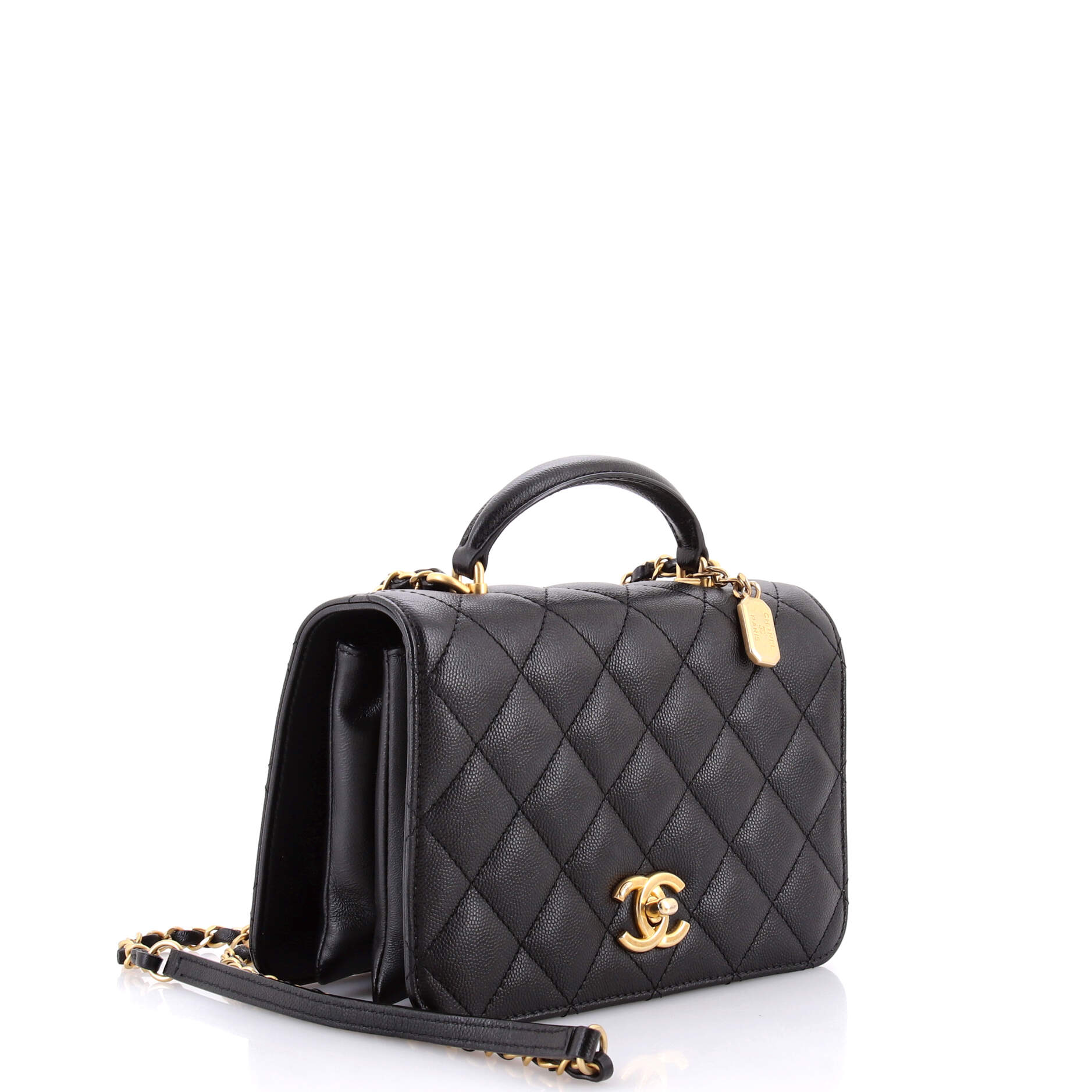 CC Top Handle Chain Full Flap Bag Quilted Caviar Mini