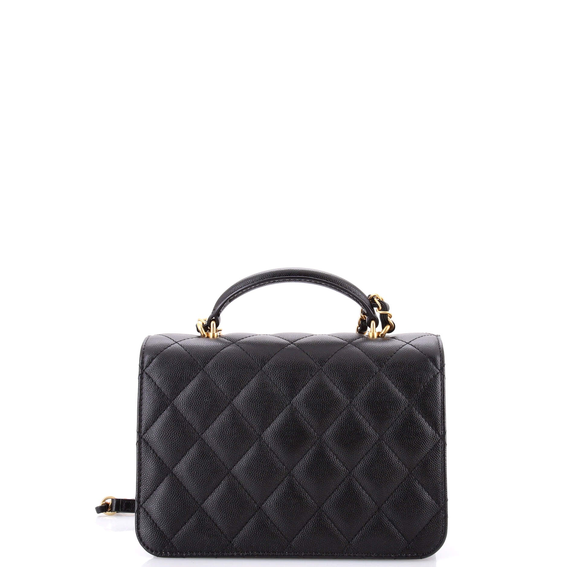 CC Top Handle Chain Full Flap Bag Quilted Caviar Mini