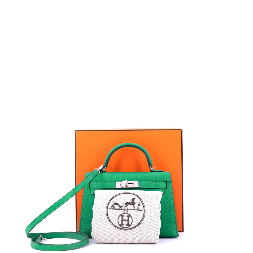 Kelly Mini II Bag Menthe Chevre Mysore with Palladium Hardware 20