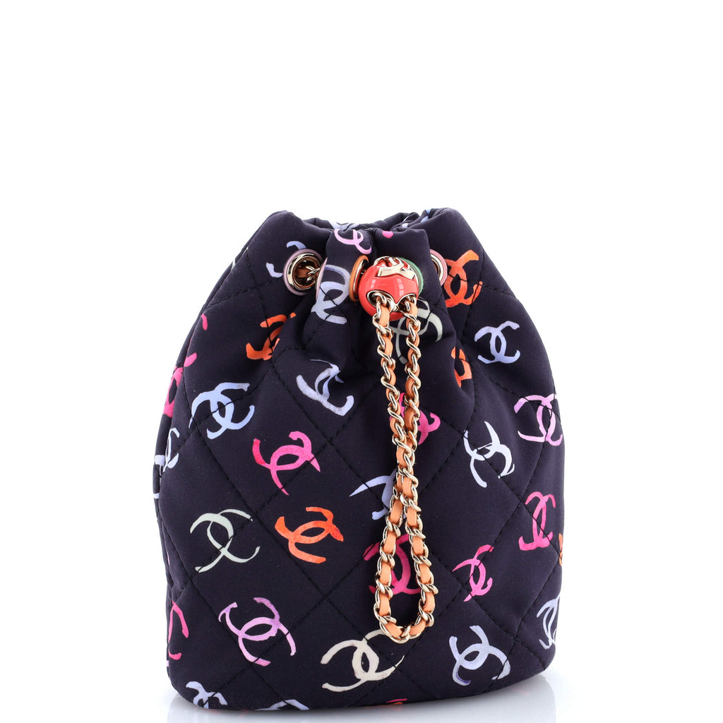 Logo Drawstring CC Bucket Backpack Quilted CC Printed Fabric Small
