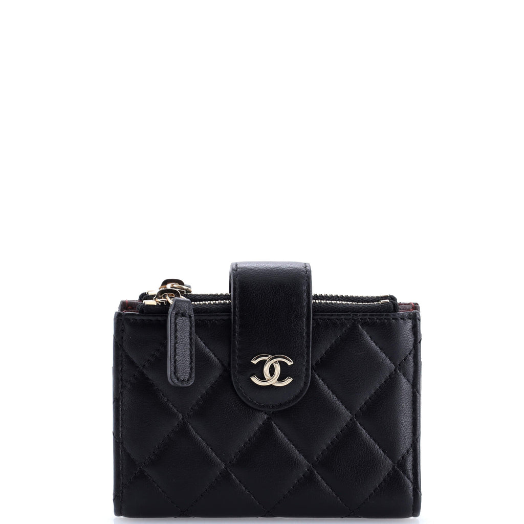 Double Zip French Wallet Quilted Lambskin Compact