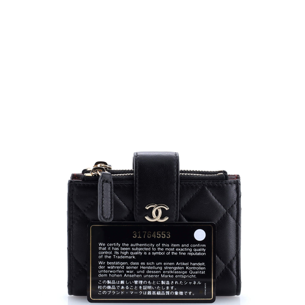 Double Zip French Wallet Quilted Lambskin Compact