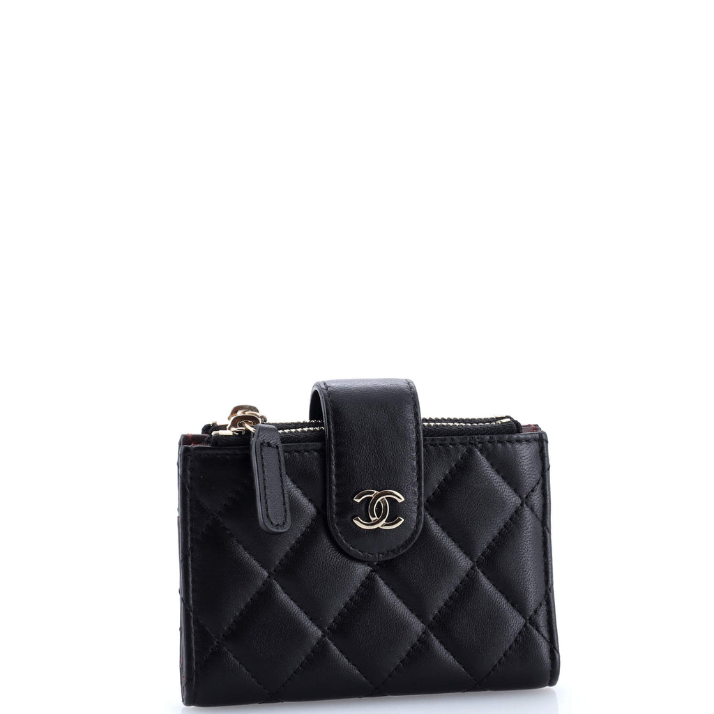 Double Zip French Wallet Quilted Lambskin Compact