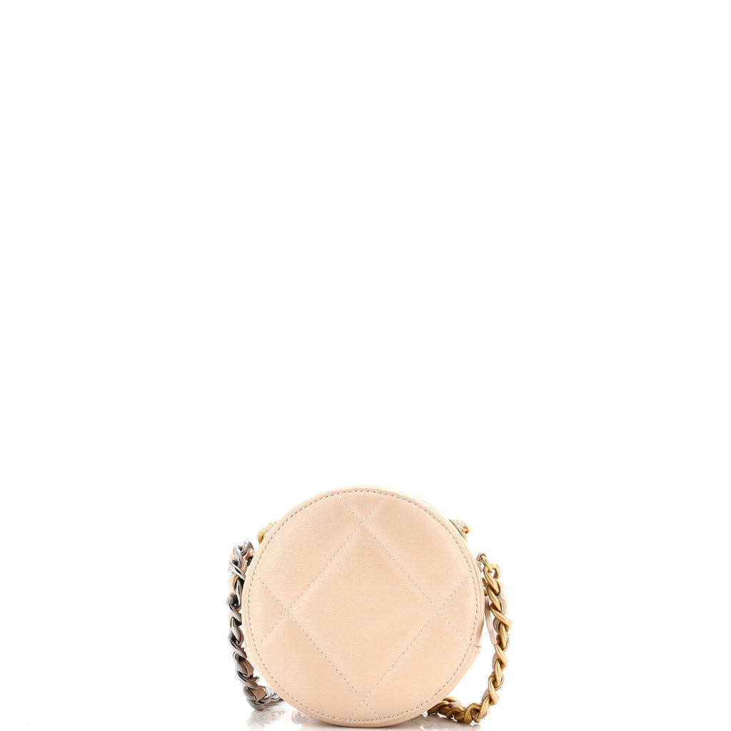 19 Round Clutch with Chain Quilted Leather