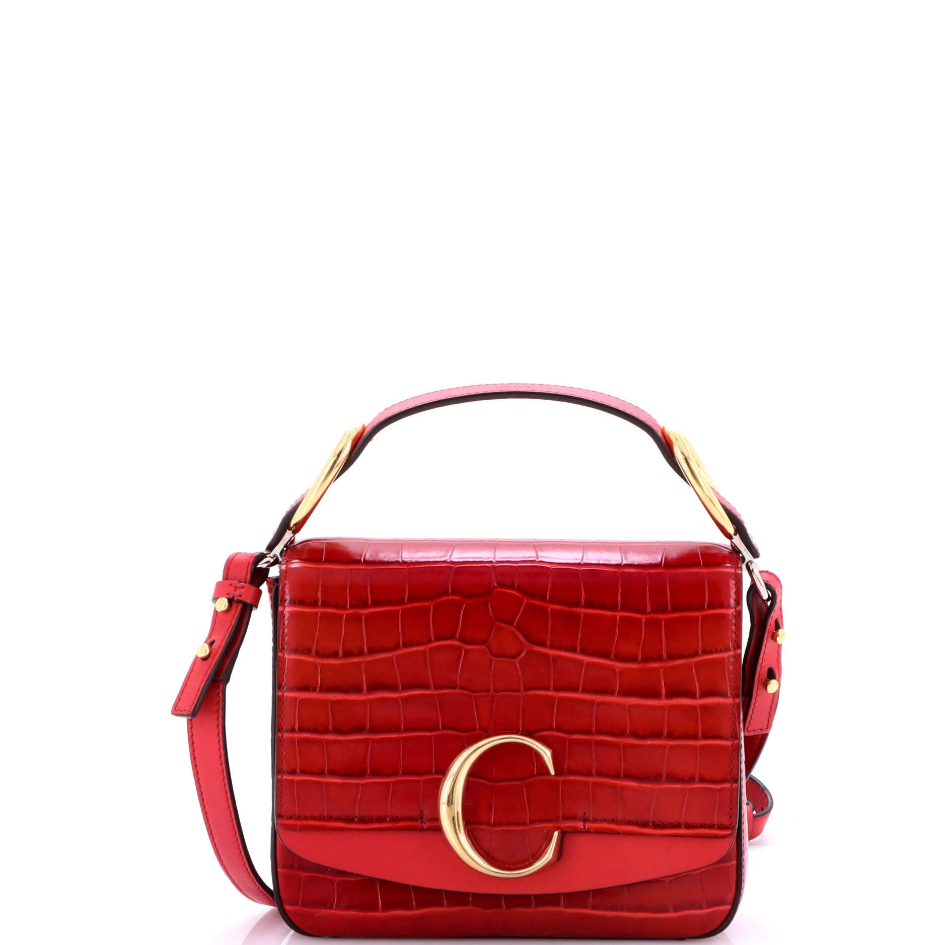 C Double Carry Bag Crocodile Embossed Leather Mini