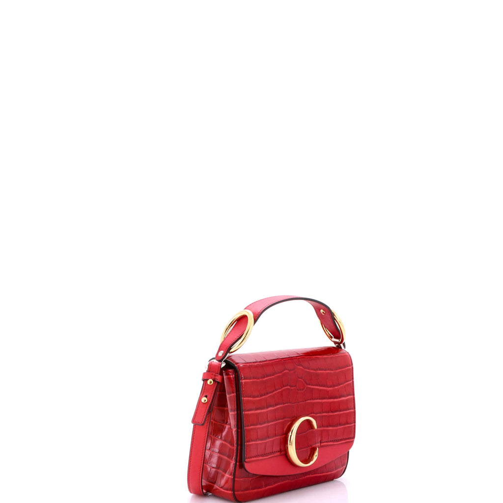 C Double Carry Bag Crocodile Embossed Leather Mini