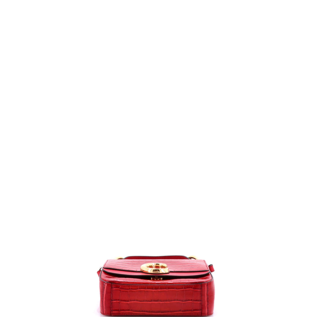 C Double Carry Bag Crocodile Embossed Leather Mini