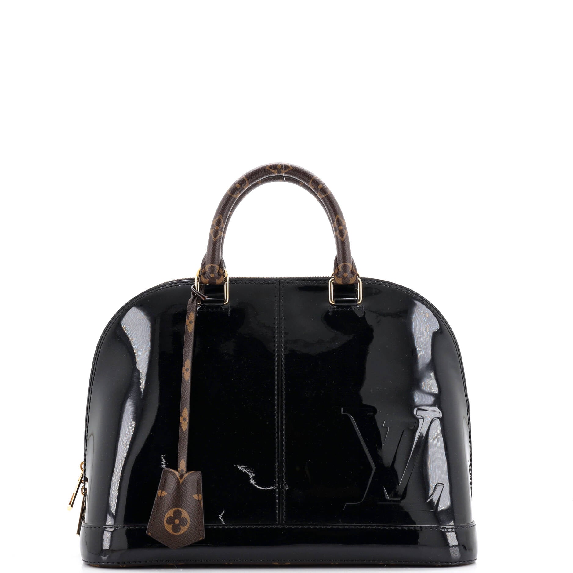 Alma Handbag Vernis with Monogram Canvas PM