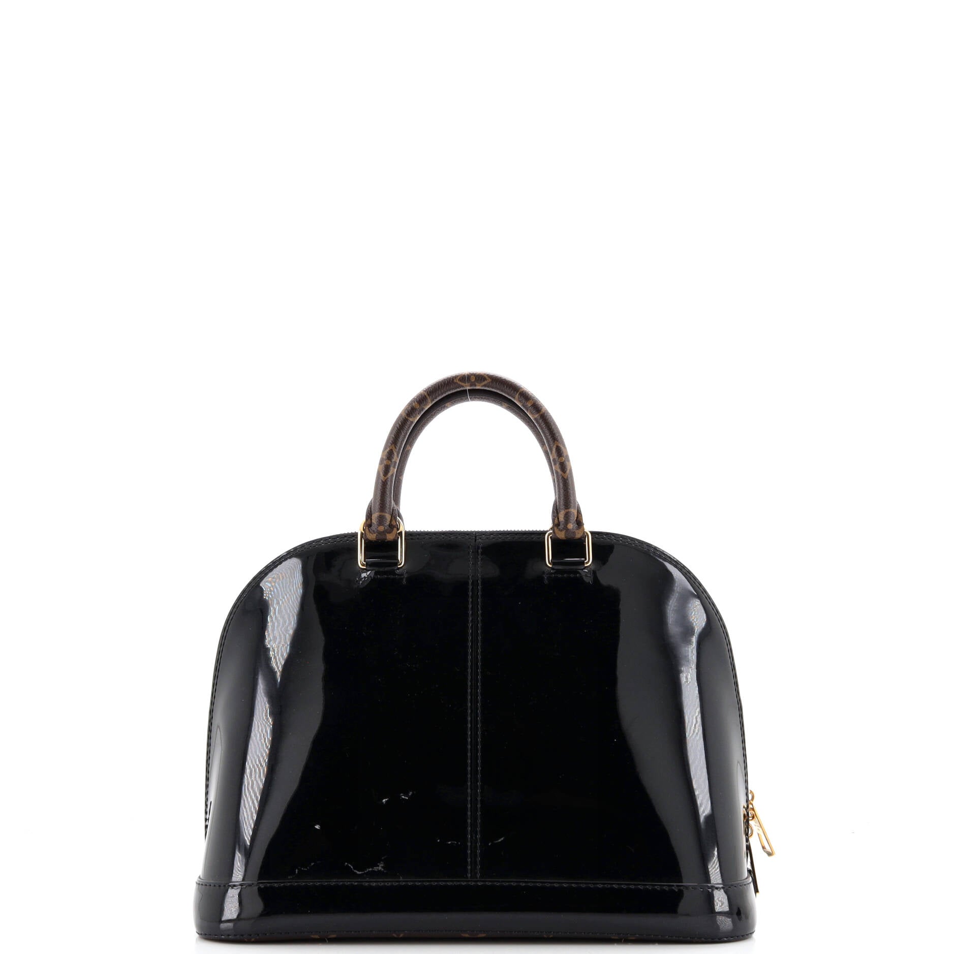 Alma Handbag Vernis with Monogram Canvas PM