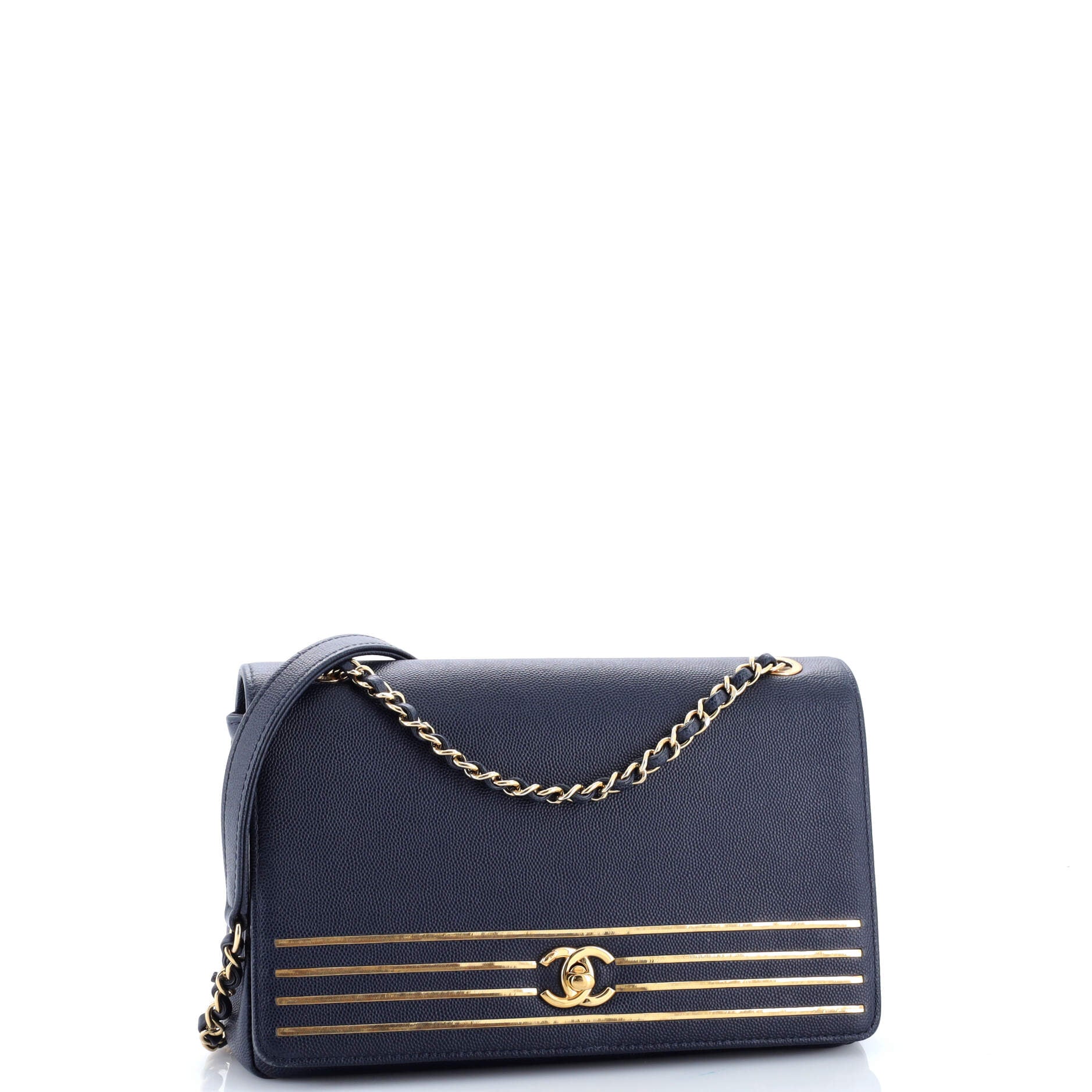 Captain Gold Flap Bag Embroidered Caviar Medium