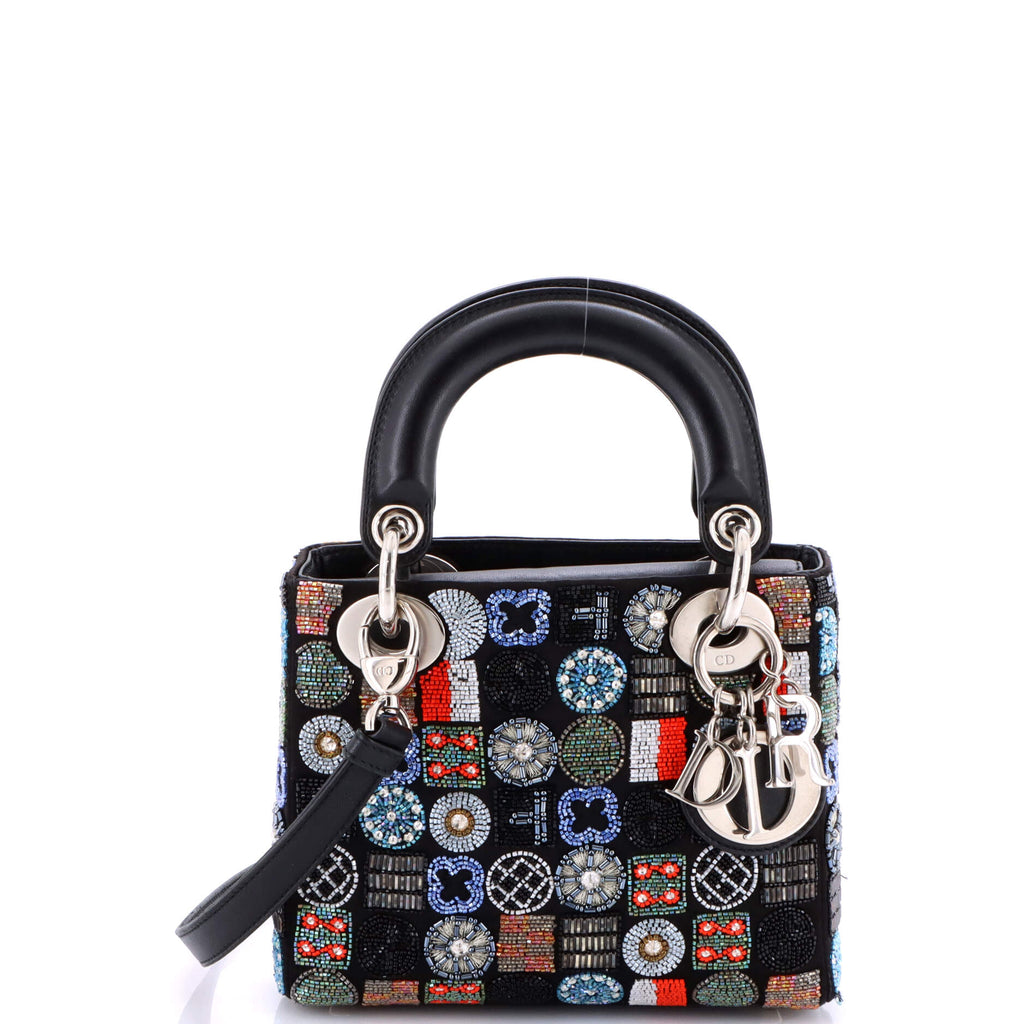 Lady Dior Bag Embellished Satin Mini